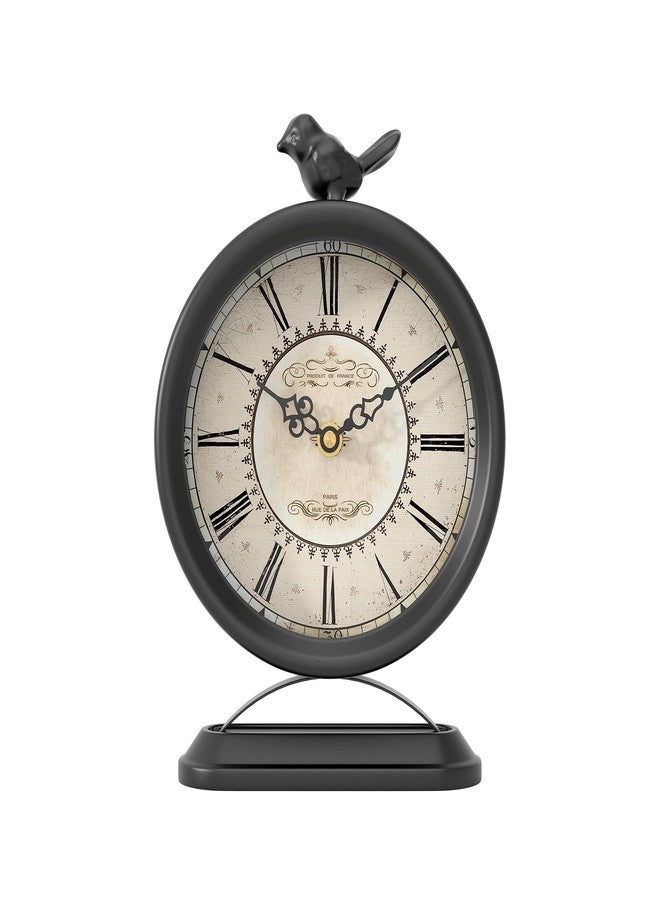 ChimeTide Vintage Table Clock with Bird, European Antique Style Black Mantel Clocks, Desk and Shelf Decor Clock, for Farmhouse, Bedside, Living Room, Bedroom, Gift (9" H x 6.5" W) - Image 1